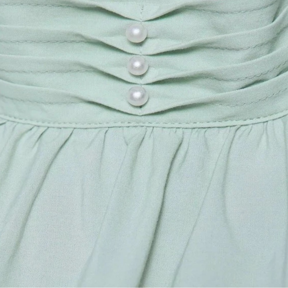 Zara Light Green Blouse with pearls 100% cotton - Picture 9 of 11